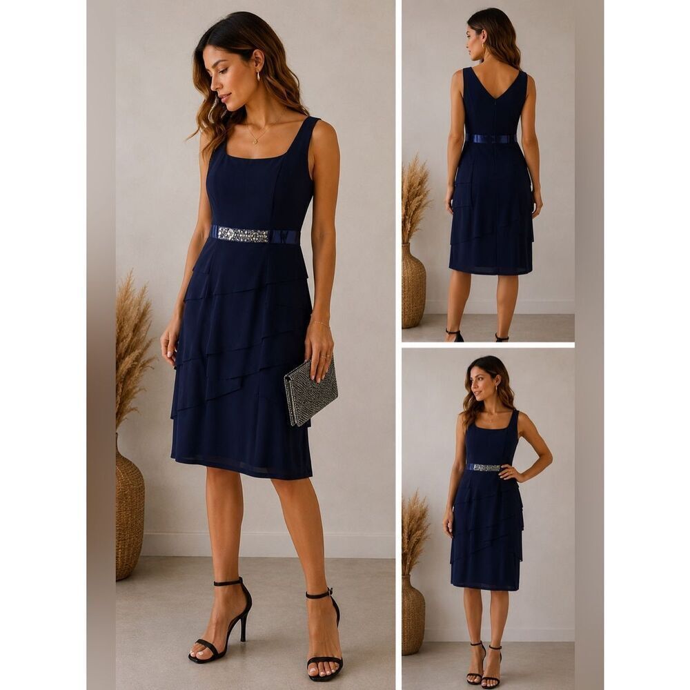 Alex Evening Women’s Blue Rhinestone Sequins Sleeveless Formal Evening Dress 10